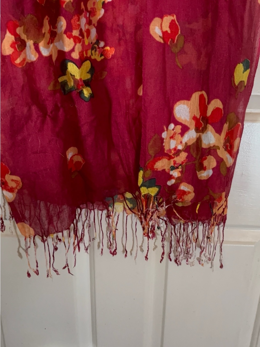 Floral Raspberry Red scarf/wrap - Picture 2 of 4